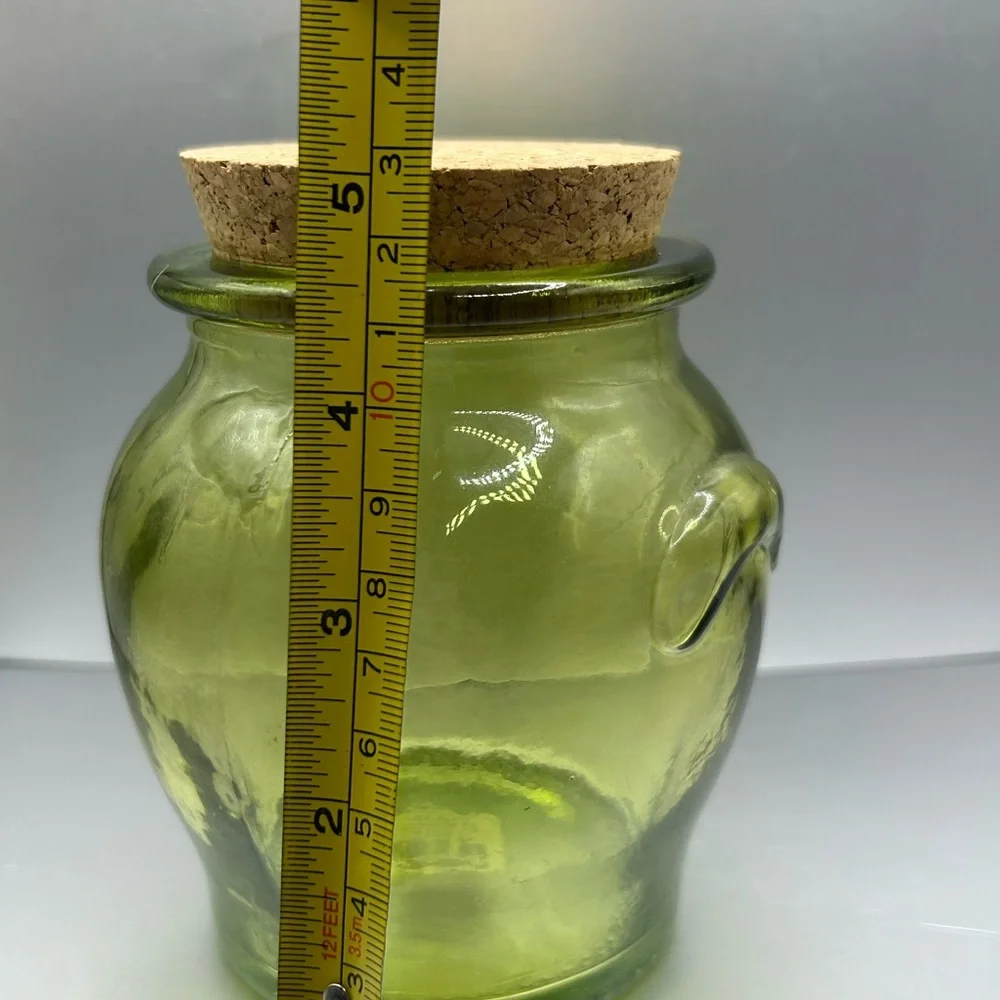 Crate & Barrel Recycled Green Glass Canisters Jar with Cork Stopper